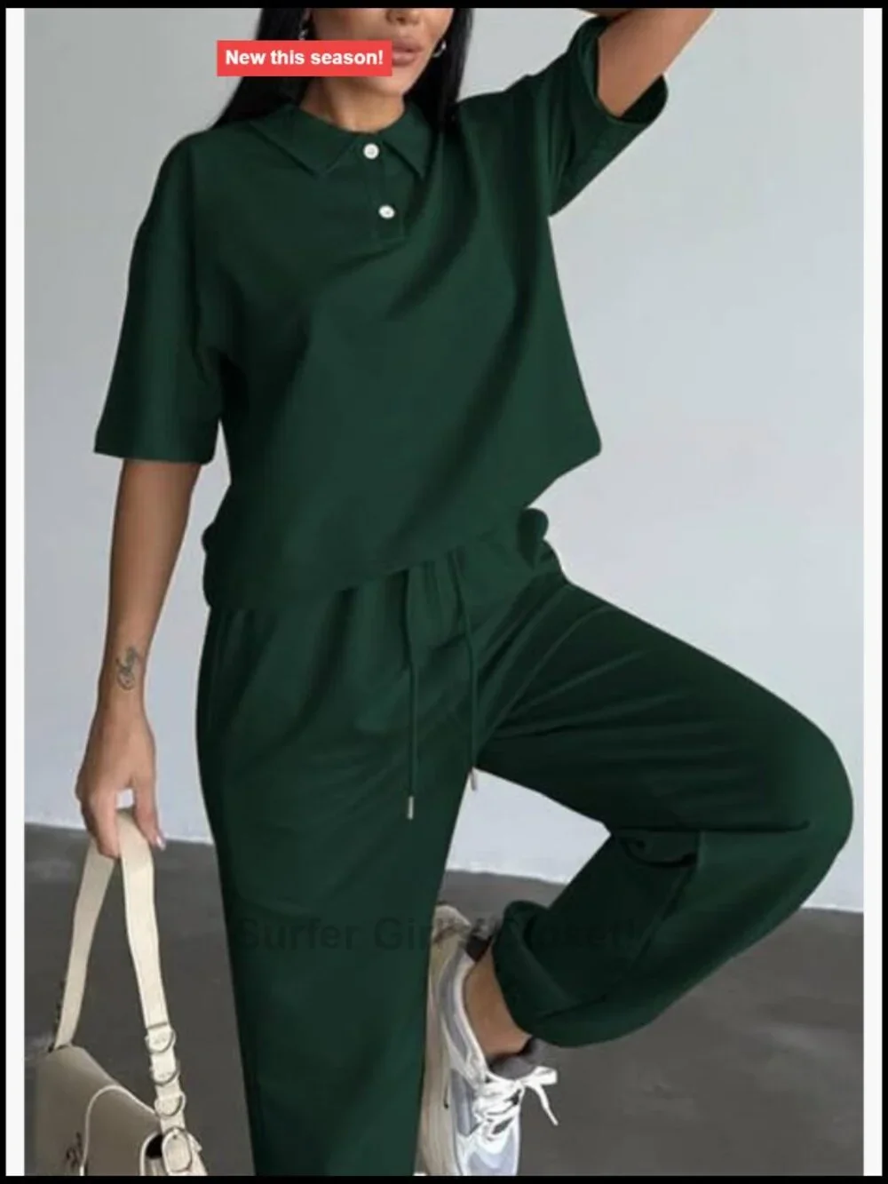 Casual 2 Piece Athleisure Set - Short Sleeve Polo Top & Jogger Pants